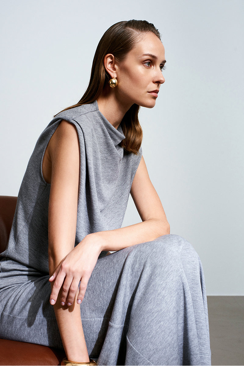 Gray Acaria Studio Lauren top, stylish sleeveless blouse with a relaxed fit, perfect for casual or office wear.