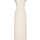 Cream Ismera sheath off-shoulder crepe midi dress by Maison Des Copains, featuring a calf-length, elegant off-shoulder design.