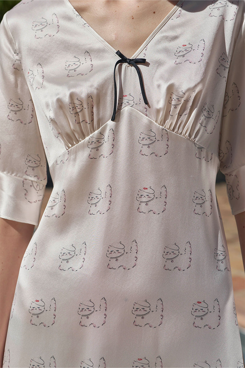 KIKI PEARL CAT 22 MOMME silk nightdress by Not Just Pajama, luxurious silk nightgown with a smooth, elegant design and pearl accents.