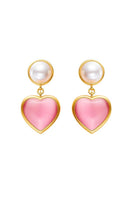 Nana Jacqueline Dascha pearl and pink heart drop earrings featuring elegant pearl and heart-shaped pink accents.