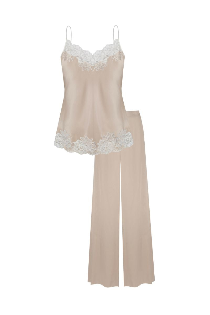 PAIGE CAMI AND HIGH WAISTED BEIGE PJ SET - CULT MIA