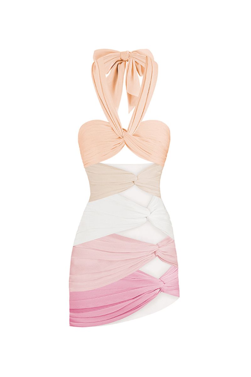 FIVE-TONE 5 CARATS MINI DRESS IN PEACH - CULT MIA