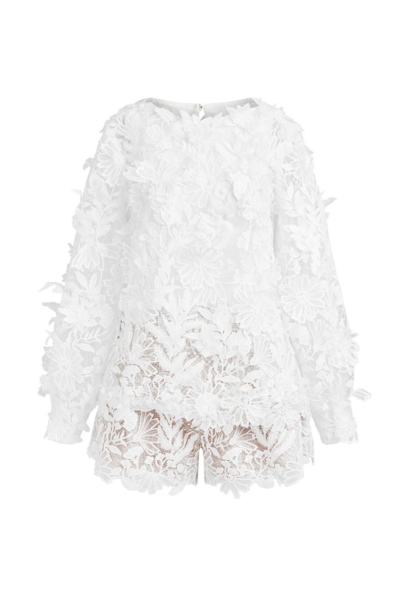 SALADA WHITE EMBROIDERED LACE OUTFIT SET - CULT MIA