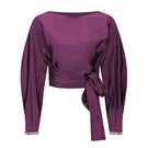 Beaded cuff top in aubergine from Mastani featuring beaded details on the cuffs and a stylish, fitted design.