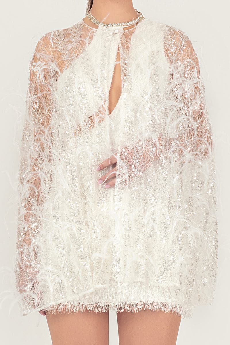 EMBROIDERED FEATHER CAPE - CULT MIA