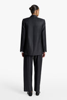 Gray striped Jasmin blazer by Acaria Studio, tailored fit, featuring classic lapel and stylish design, suitable for professional or casual wear.