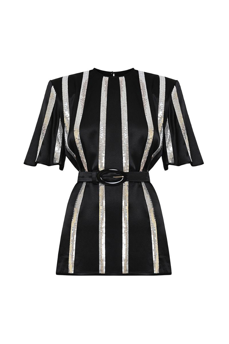 STELLAR STRIPED BLOUSE IN BLACK - CULT MIA