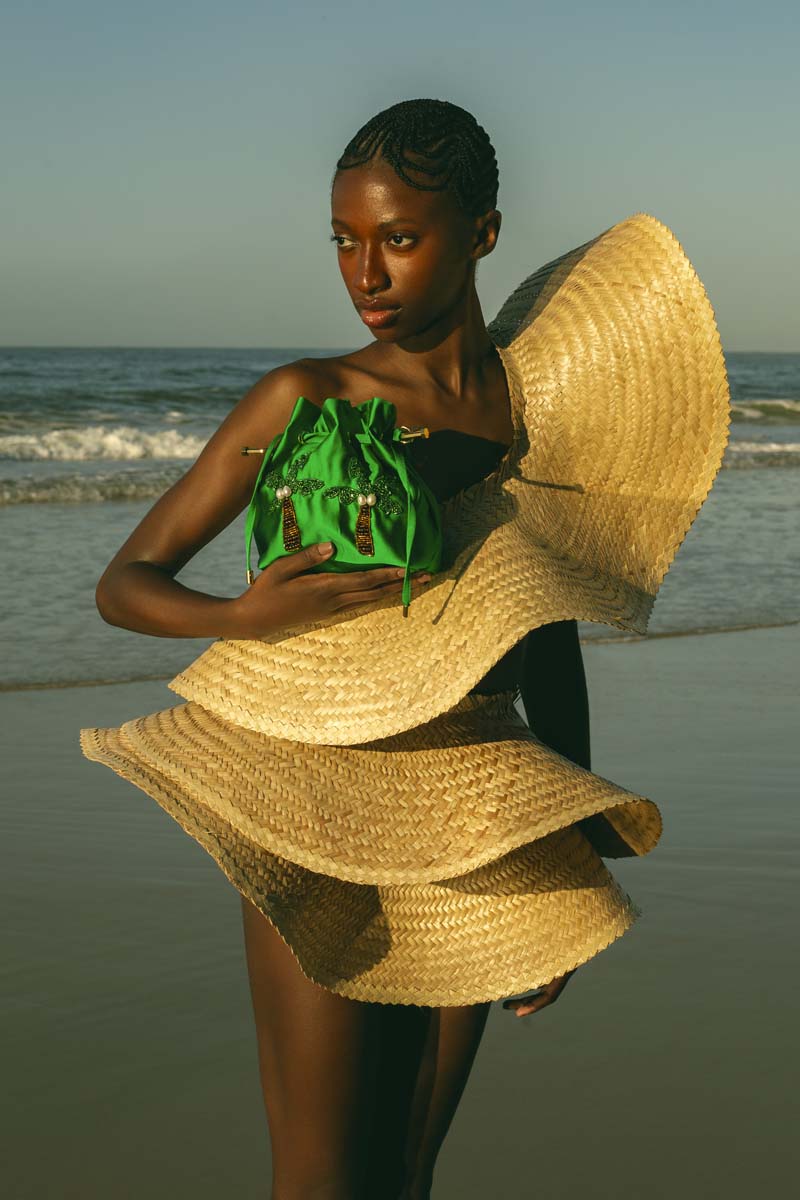 Waiwai Rio BEL CETIM ALOHA Bag in green, top handle bag with a sleek, smooth finish and elegant design.