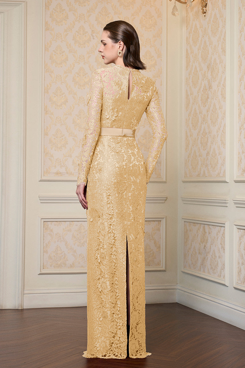 TRAPEZE LONG SLEEVE DRESS IN BEIGE