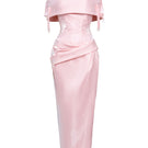 Elegant pink gown by Do Long from the ELYSIAN MUSE collection, featuring flowing fabric and intricate design details.