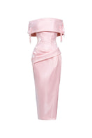 Elegant pink gown by Do Long from the ELYSIAN MUSE collection, featuring flowing fabric and intricate design details.