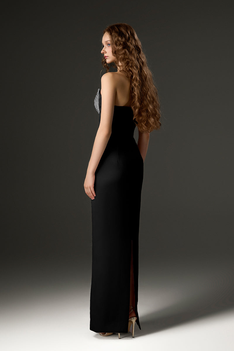 black column maxi dress Famous Icon Black Strapless Column Maxi Dress