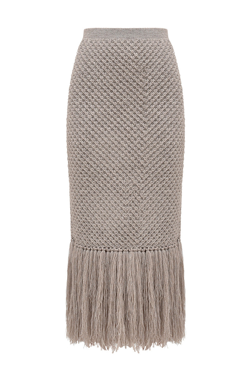 SKIRT WITH FRINGES IN GRAY - CULT MIA
