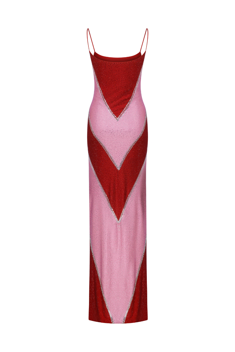 Sudi Etuz fully rhinestone bodycon maxi dress featuring a fitted silhouette and sparkling embellishments for elegant evening wear.