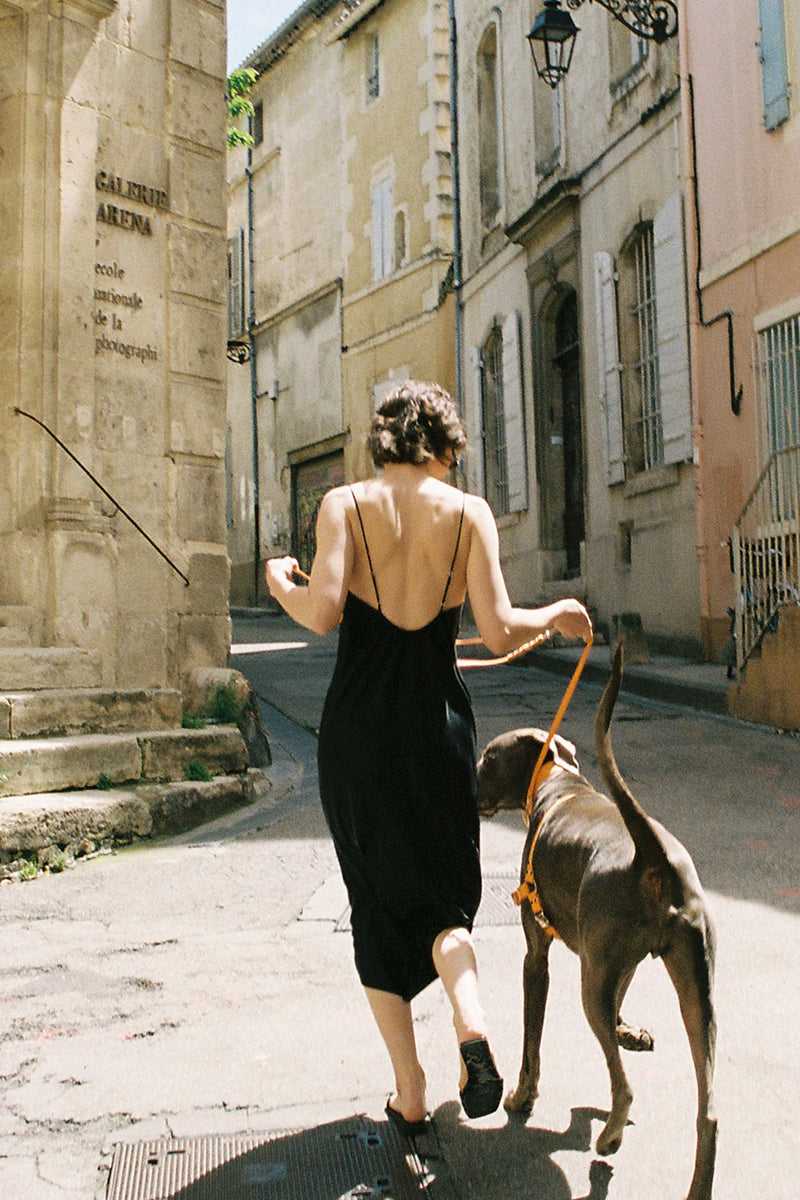 DIAMOND POODLES BLACK SILK SLIP DRESS - CULT MIA