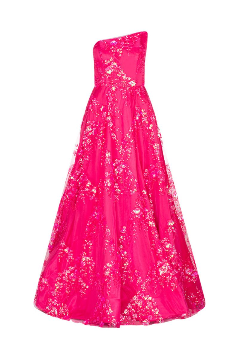 SERRA ASYMMETRIC GOWN IN FUCHSIA - CULT MIA