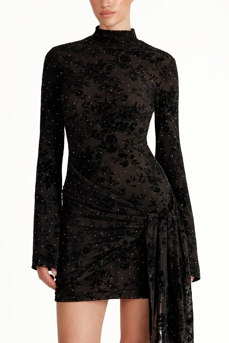 Black KALESY mini dress by Khanum's, featuring a stylish, fitted silhouette and short length, perfect for casual or evening wear.