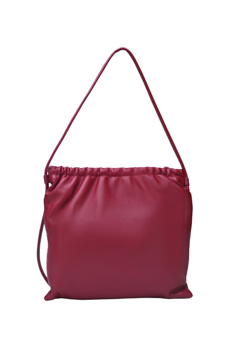 Red leather Melissa clutch shoulder bag by Double A with a sleek, compact design and elegant shoulder strap.