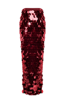 Balykina burgundy sequin maxi skirt with flowing fabric and elegant design, perfect for formal or evening wear.