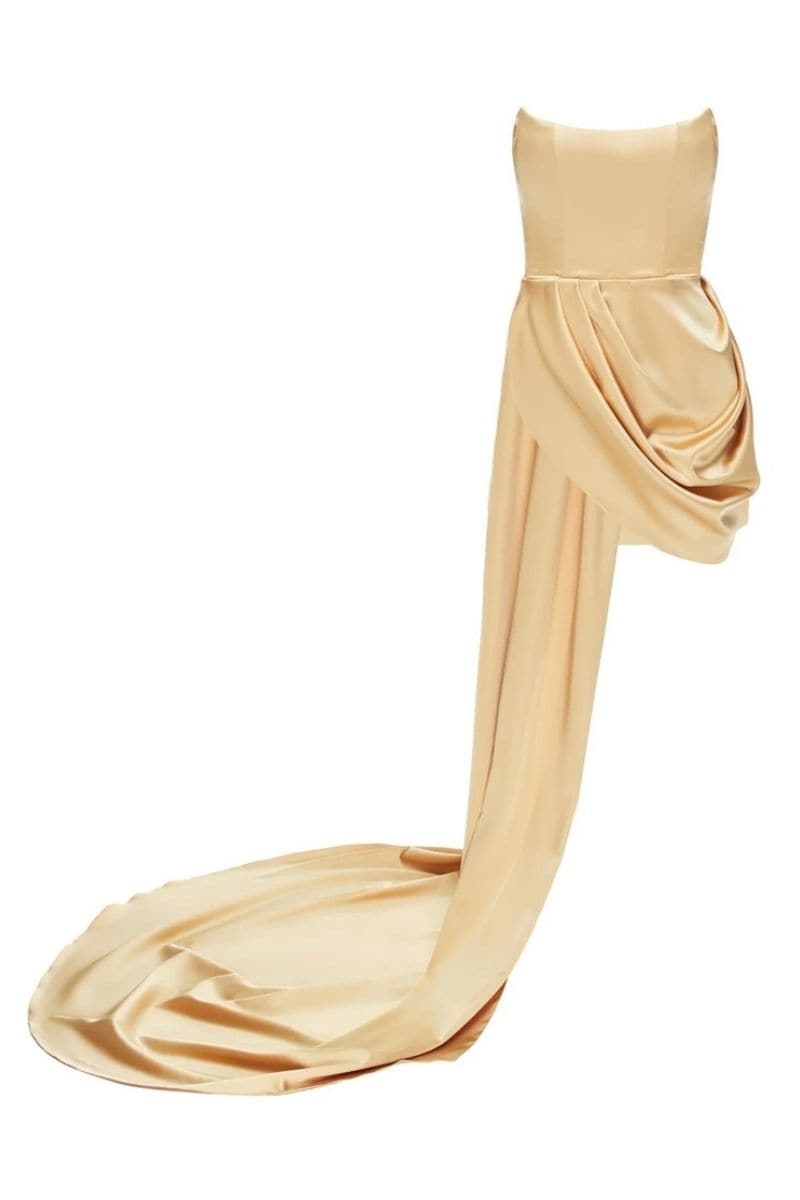 ANASTASIA GOLD MINI DRESS WITH TRAIL - CULT MIA