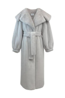 Gray faux fur coat from Fortini, featuring a plush texture and stylish design, perfect for cold weather wear.