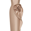 HACCHIC COUTURE Rosie Gold Pencil Midi Dress displayed on a mannequin, featuring a sleek fitted silhouette and elegant gold color.