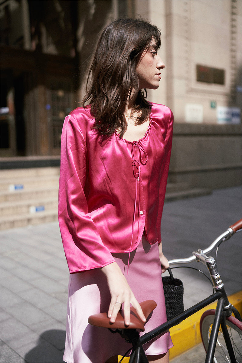 PINK SILK MINI SKIRT - CULT MIA