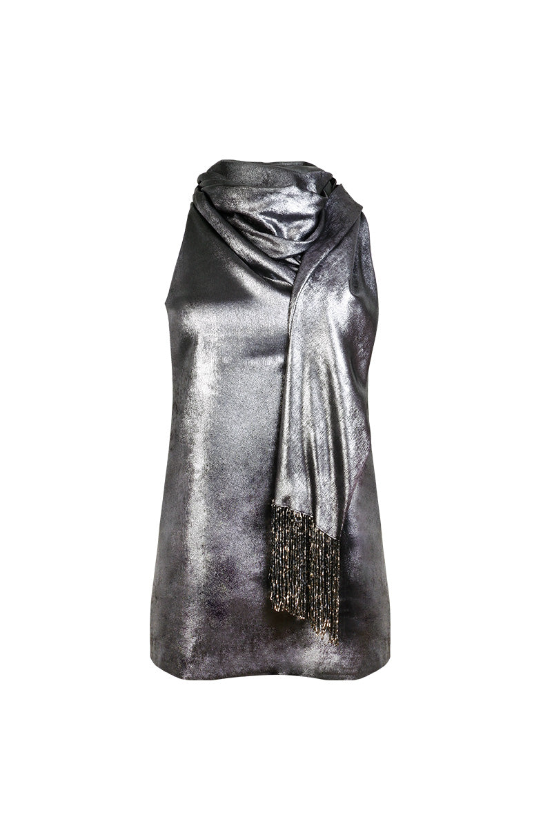 AMARA TOP IN METALLIC LIGHT GREY - CULT MIA
