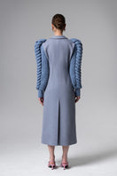 Liya statement sleeves coat in slate with bold, oversized sleeves and tailored fit, perfect for stylish cold-weather wear.