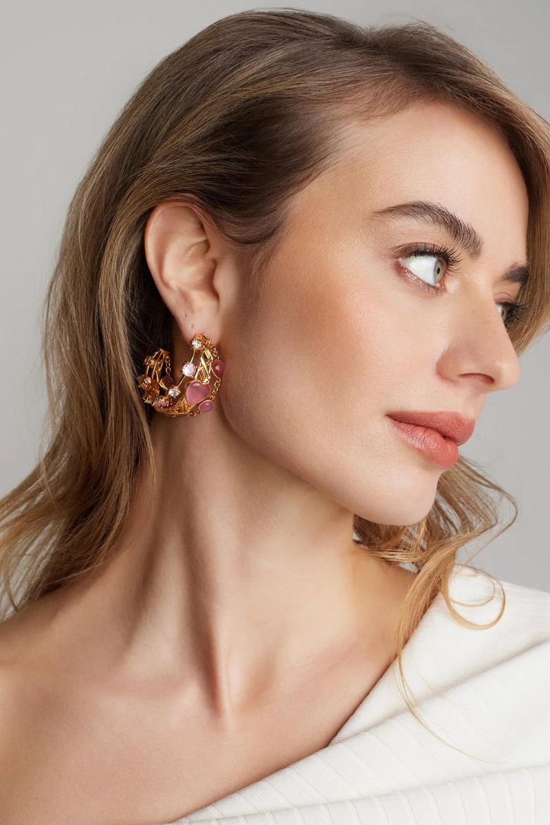 LISETTE GOLD AND PINK HOOP EARRINGS - CULT MIA