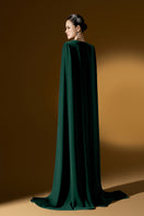 Elegant black Mica Crepe Cape Gown by I.H.F with flowing fabric and stylish design, perfect for formal occasions.