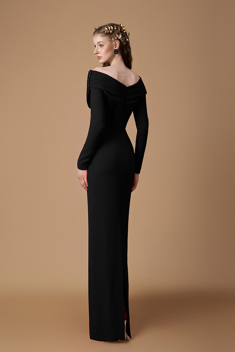 CREPE DE CHINE V-NECK MAXI DRESS IN BLACK