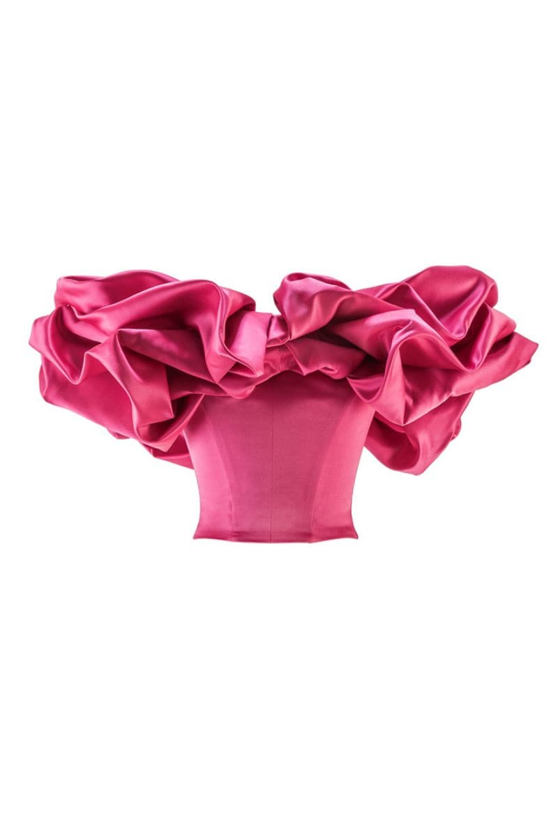 FUCHSIA LACE-UP CORSET WITH MERINGUE FLOUNCES - CULT MIA
