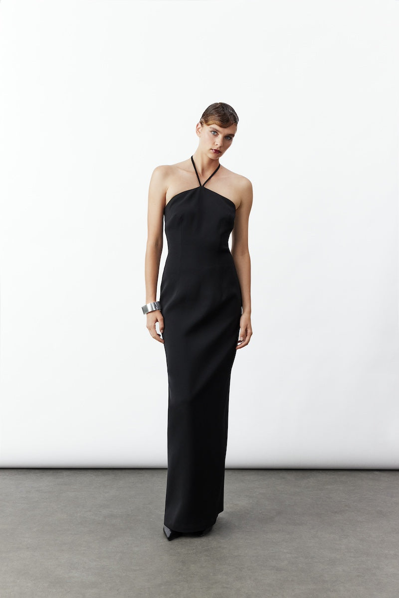VIOLETTE LONG CREPE DRESS IN BLACK