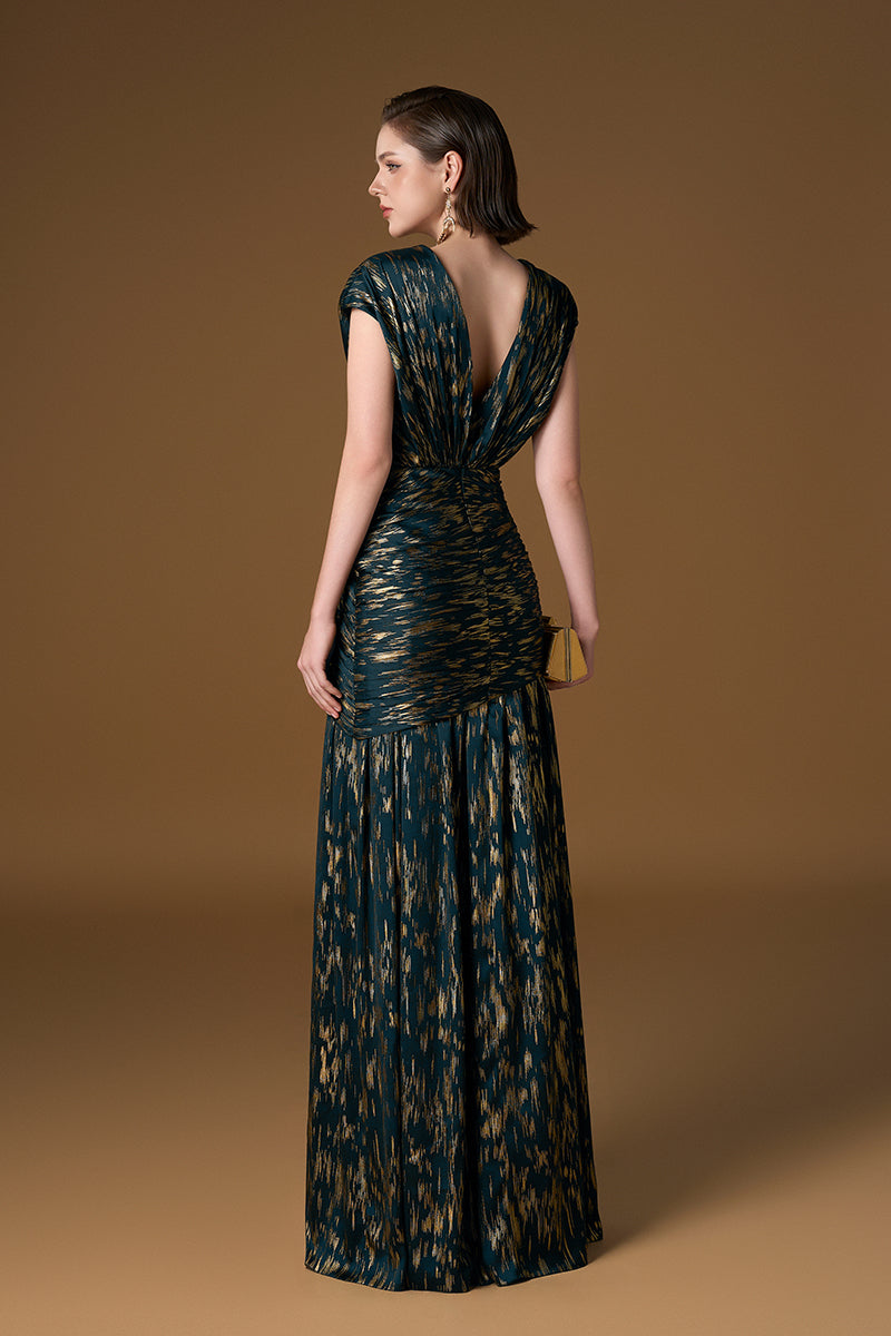 METALLIC STRIPED CHIFFON MAXI DRESS IN GREEN | CULT MIA | I.H.F METALLIC STRIPED CHIFFON MAXI DRESS IN GREEN | CULT MIA | I.H.F