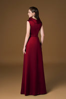 Red satin-lined gown by I.H.F with shimmer satin silk fabric, elegant and flowing, designed for formal occasions.