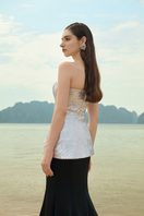 Lune De Soie shimmer taffeta top and skirt co-ord set, elegant matching outfit with shimmering fabric and tailored fit.