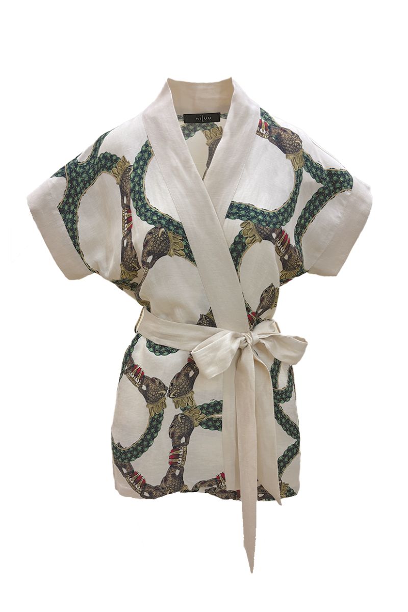 SHORT SLEEVE WRAP TOP IN CELINE - CULT MIA