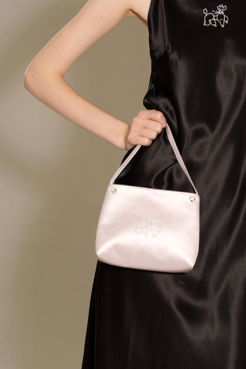 DIAMOND POODLES SILK HANDBAG IN PURPLE - CULT MIA