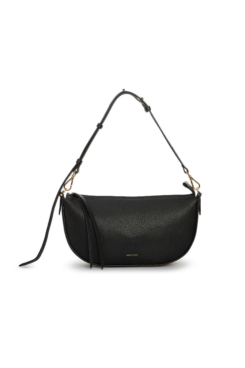 Black Denise mini shoulder bag by Vikele Studio with a sleek compact design and adjustable strap.