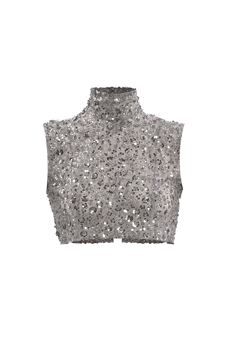 GRAY FLOWER EMBROIDERED TOP - CULT MIA