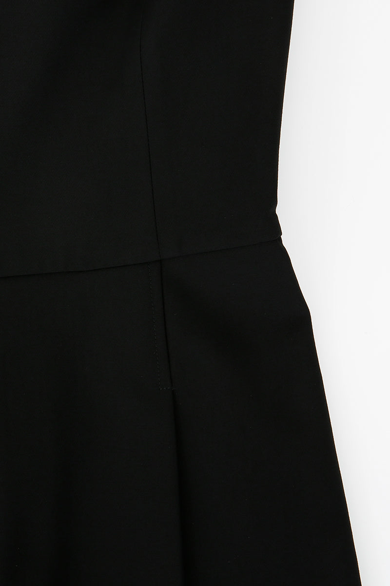 Black asymmetric-beck sleeveless jumpsuit by JINSUN, featuring a stylish one-shoulder design and tailored fit.