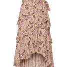 Rebecca Taylor RAE ruffle wrap midi skirt with layered ruffle details and a flattering wrap design, shown in a stylish setting.