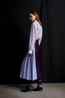 Purple striped Acaria Studio Heritage non-iron shirt with a classic collar and long sleeves, displayed flat.
