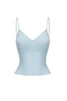 Nana Jacqueline Carrie Top in blue, stylish women's blouse with a relaxed fit, featuring a V-neck and short sleeves.