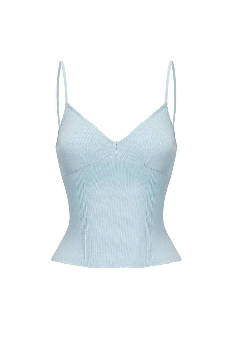 Nana Jacqueline Carrie Top in blue, stylish women's blouse with a relaxed fit, featuring a V-neck and short sleeves.