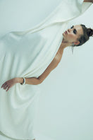 Nazlı Ceren Venus one-shoulder maxi dress in Blanche, flowing elegant white maxi dress with one shoulder strap and fitted waist.
