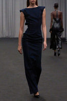 Lili Blanc elegant denim pencil dress gown, fitted silhouette with stylish design, suitable for formal occasions.