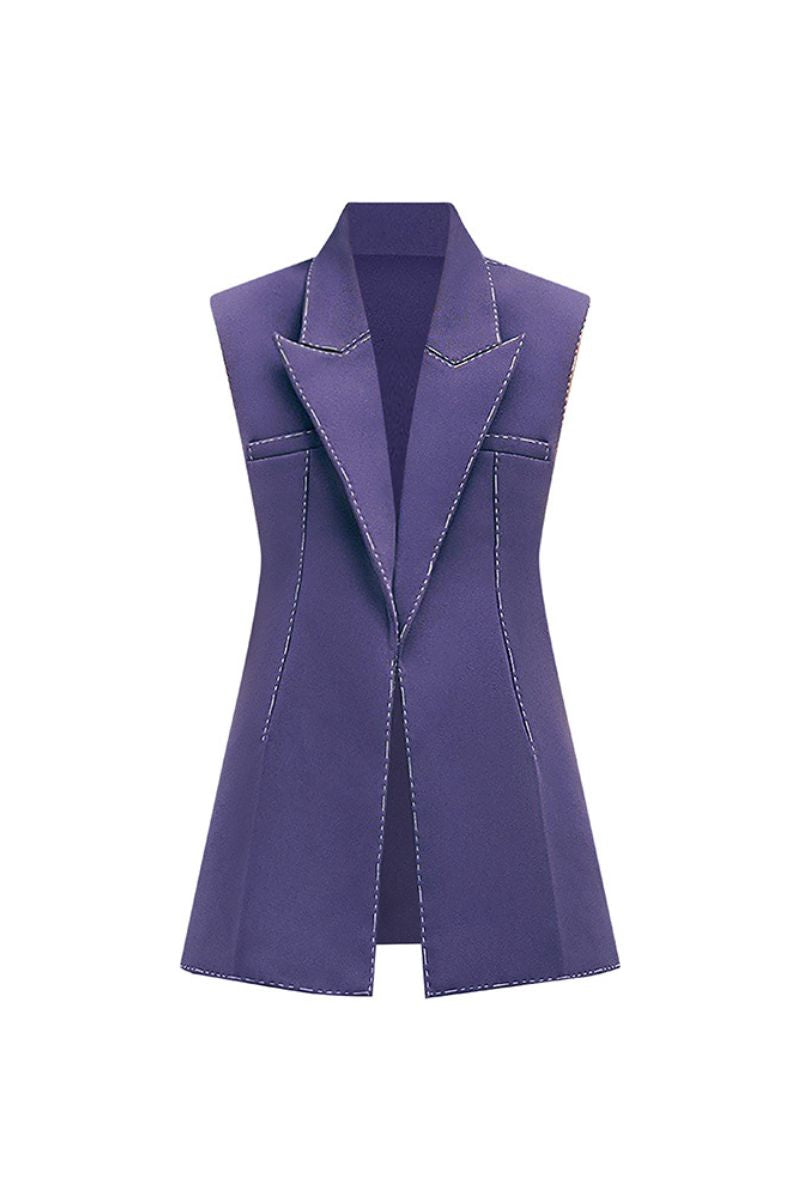 LECIA statement sleeveless twill blazer vest with straight sleeves, tailored fit, in neutral fabric, stylish and modern design.