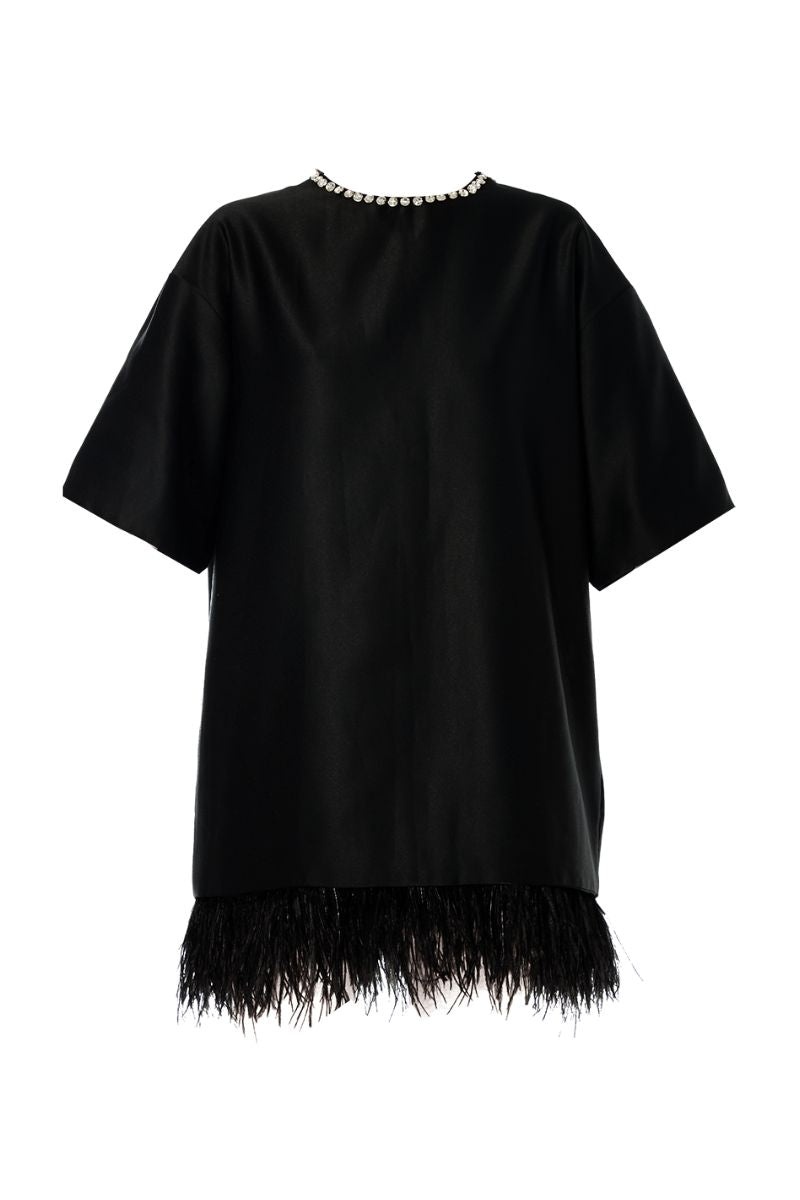 VERA JET BLACK DIAMONDS AND FEATHERS DRESS - CULT MIA